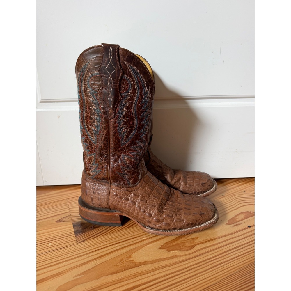 Cavender's Brown Caiman Print Leather Cowboy Boots Size 9D Western Square Toe